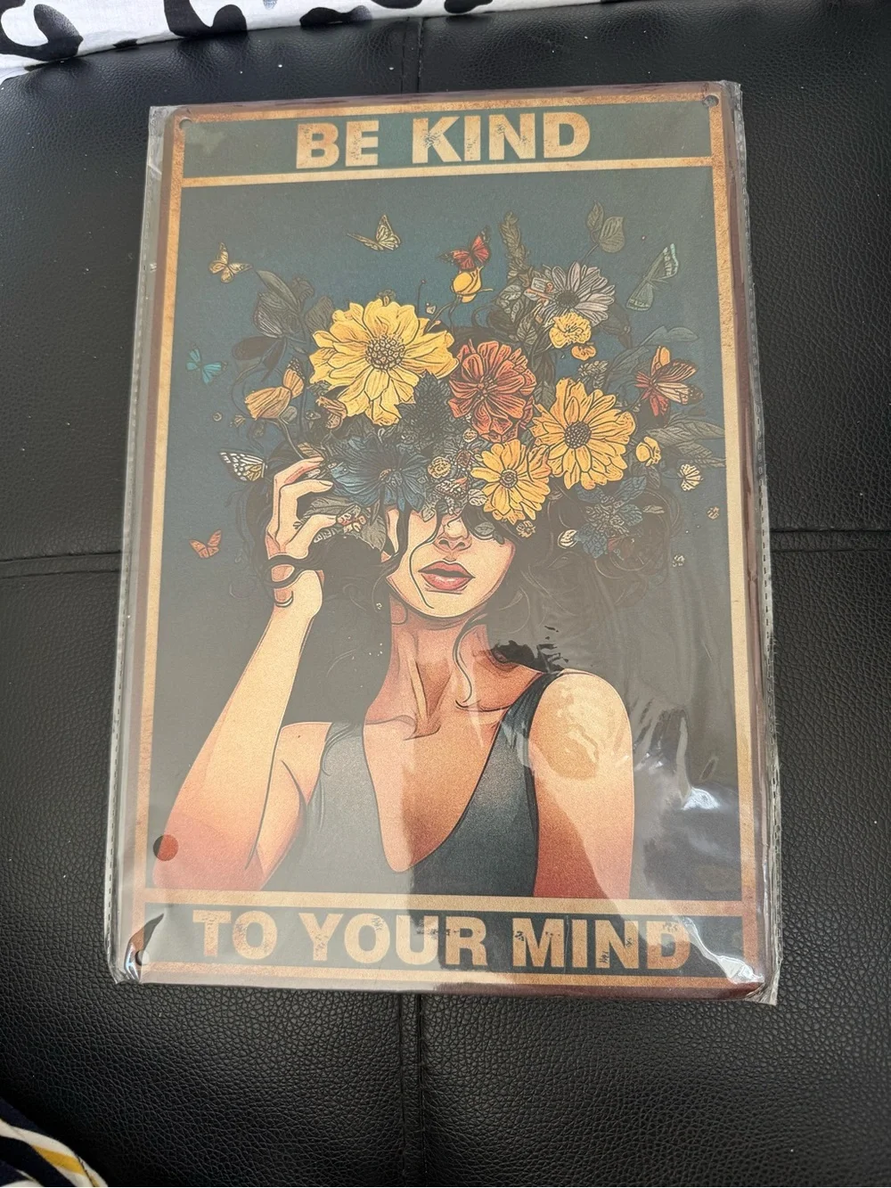 Amazon 'Be Kind' Floral Portrait Wall Art - Teal & Yellow